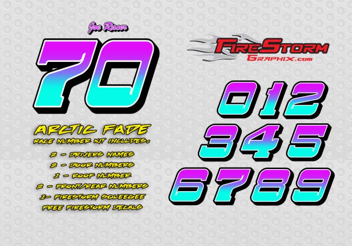 The Arctic Fade Legends Race Car Number Decal Kit