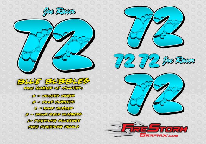 Blue Bubbles Full-Color Race Car Numbers Kit