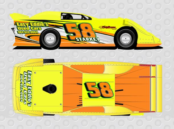 Dirt Late Model Wrap - Yellow Orange Blitz Racing Graphics