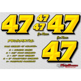 Yellow Prismatic Race Car Numbers Decal Kit