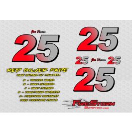 Silver Red Fade Race Car Vinyl Number Decal Kit
